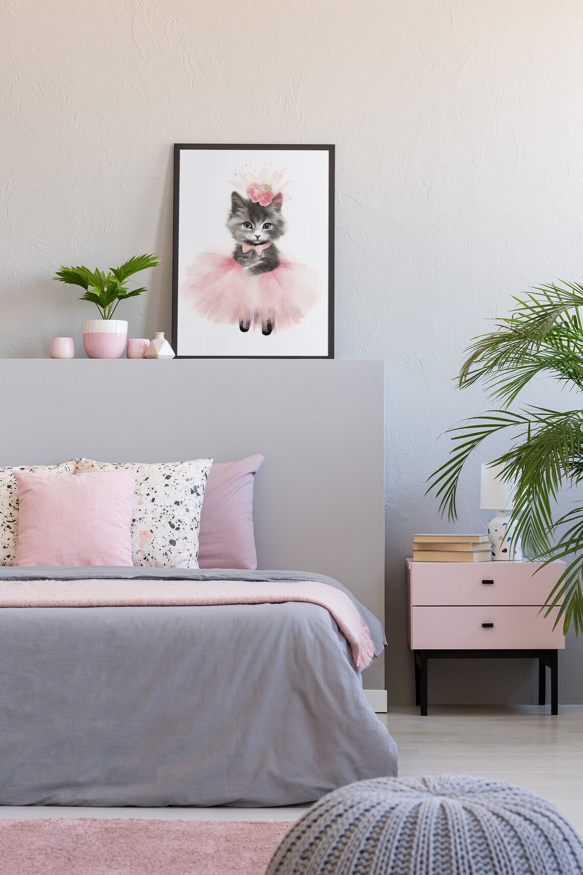 Fluffy Gray Kitten Ballerina in Pink Tutu and Rose Crown Poster - Image 2