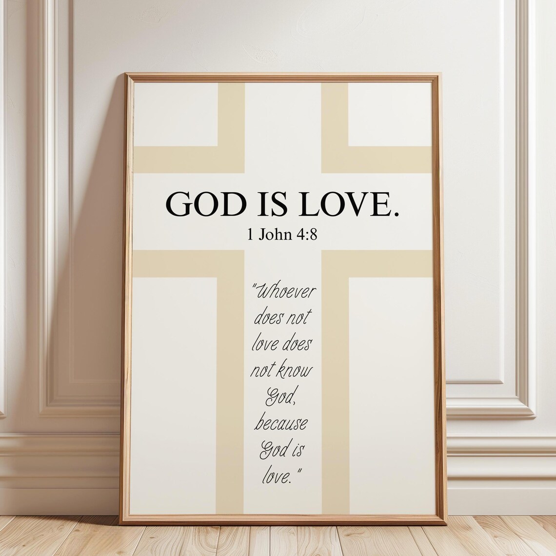 God Is Love 1 John 4 8 Beige Cross Christian Scripture Poster