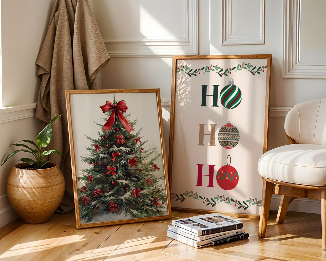 Ho Ho Ho Ornament Christmas Poster Festive Bauble Holiday Wall Decor Art - Image 2