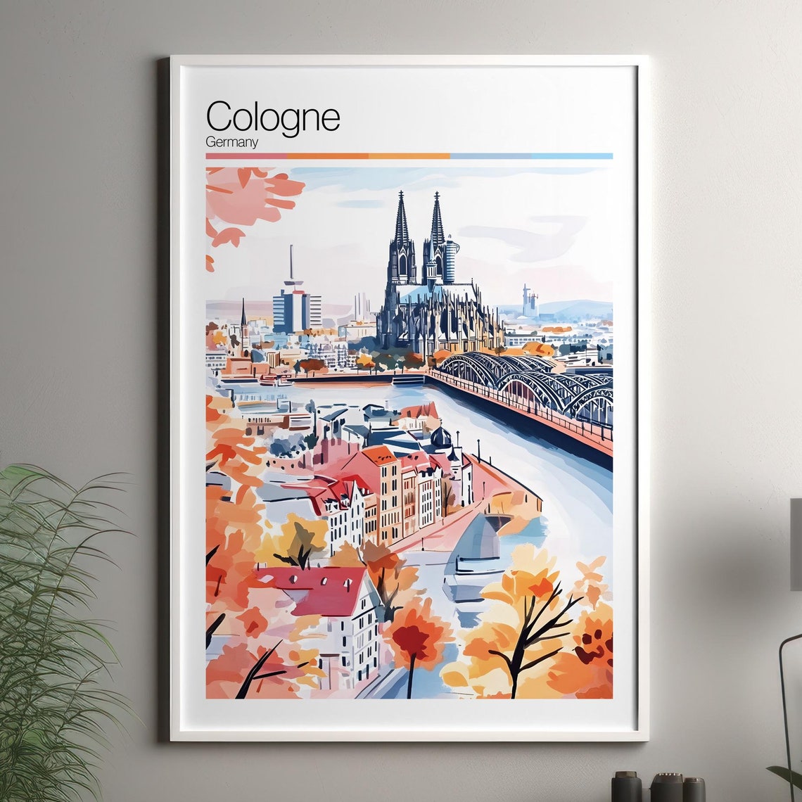 Cologne Print Soft Colors Travel Poster Colourful Wall Art Germany City Decor For