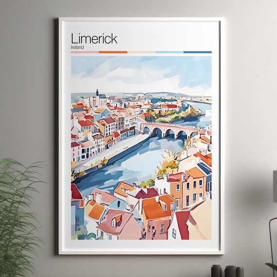 Limerick Print Soft Colors Travel Poster Colourful Wall Art Ireland City Decor For