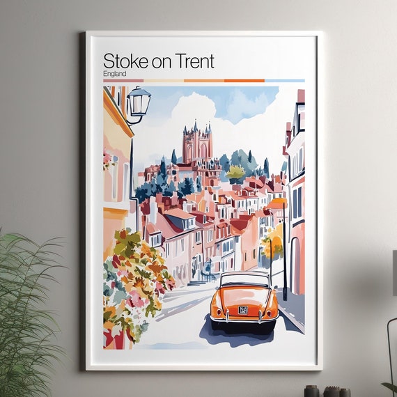 Stokeontrent Soft Colors Travel Poster Print Colourful Wall Art United Kingdom City Decor