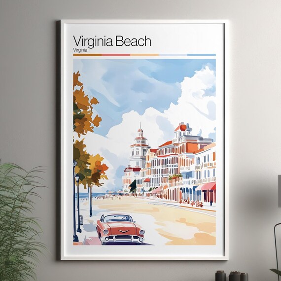 Virginia Beach Virginia Boardwalk Classic Car Vintage Travel Poster