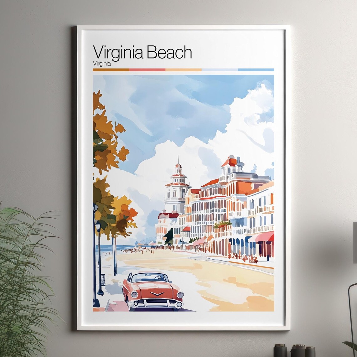 Virginia Beach Virginia Boardwalk Classic Car Vintage Travel Poster