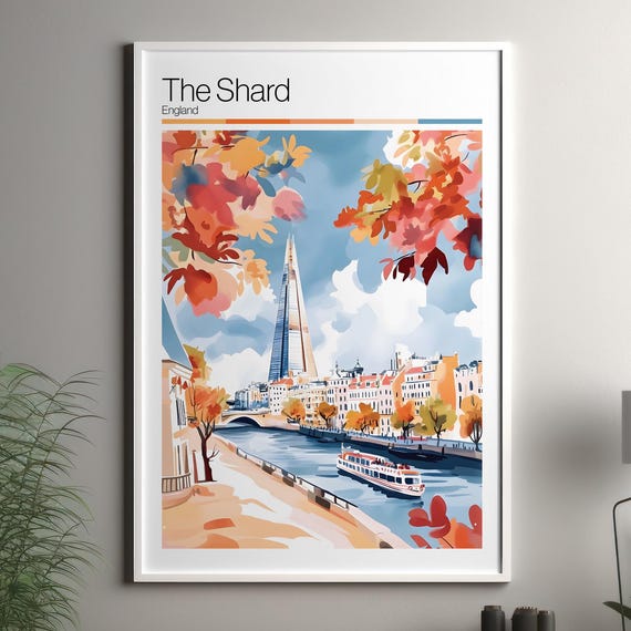 The Shard Print Soft Colors Travel Poster Colourful Wall Art United Kingdom City Decor