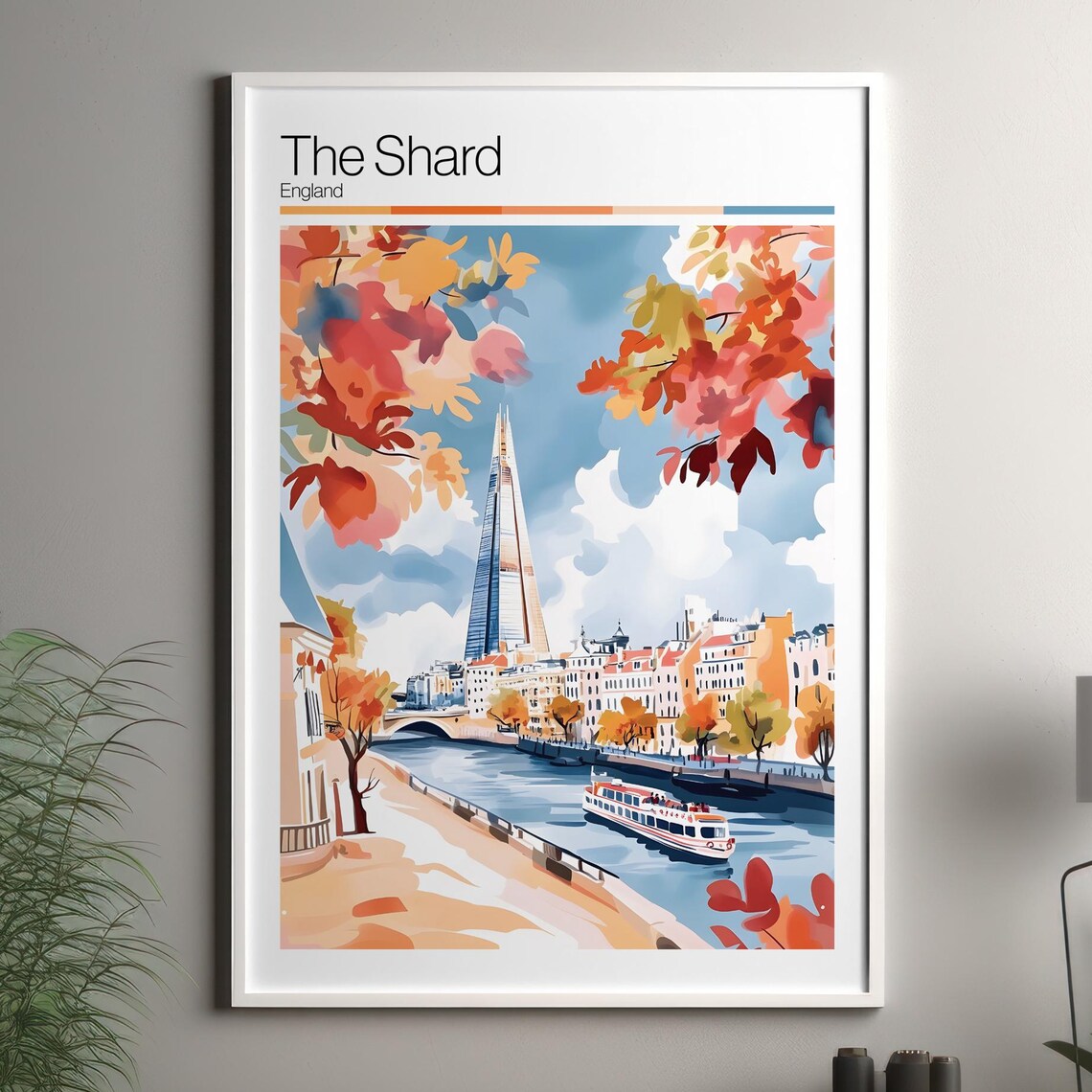 The Shard England Watercolor Travel Poster London Skyscraper Art