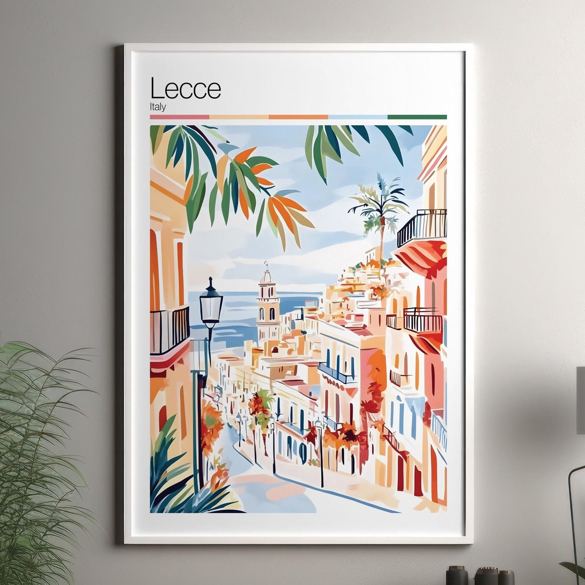 Lecce Print Soft Colors Travel Poster Colourful Wall Art Italy City Decor For