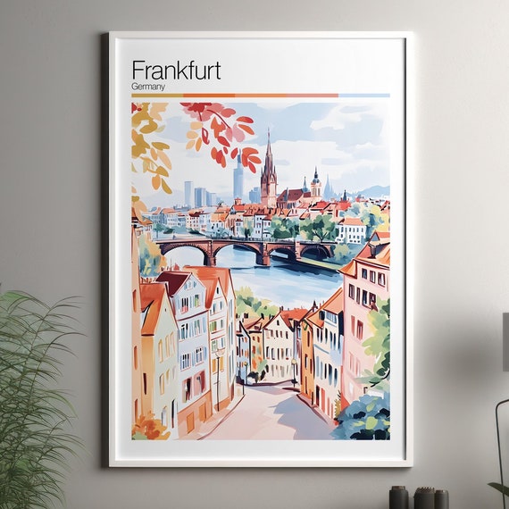 Frankfurt Print Soft Colors Travel Poster Colourful Wall Art Germany City Decor For