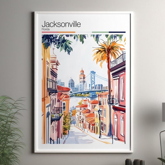 Jacksonville Soft Colors Travel Poster Print Colourful Wall Art United States City Decor