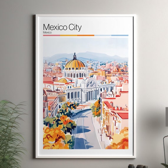 Mexico City Print Soft Colors Travel Poster Colourful Wall Art Decor