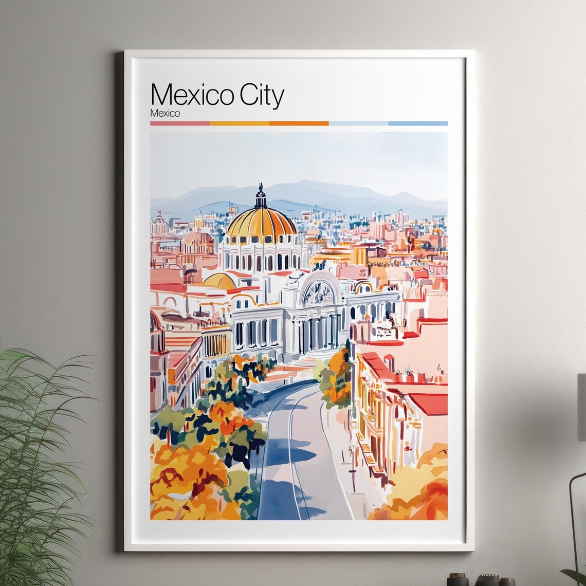 Mexico City Print Soft Colors Travel Poster Colourful Wall Art Decor