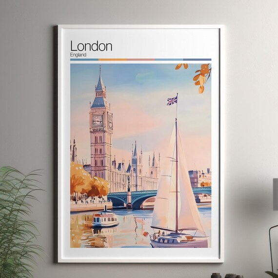 London England Big Ben Westminster Thames Soft Color Travel Poster