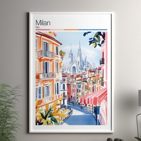Milan Print Soft Colors Travel Poster Colourful Wall Art Italy City Decor For