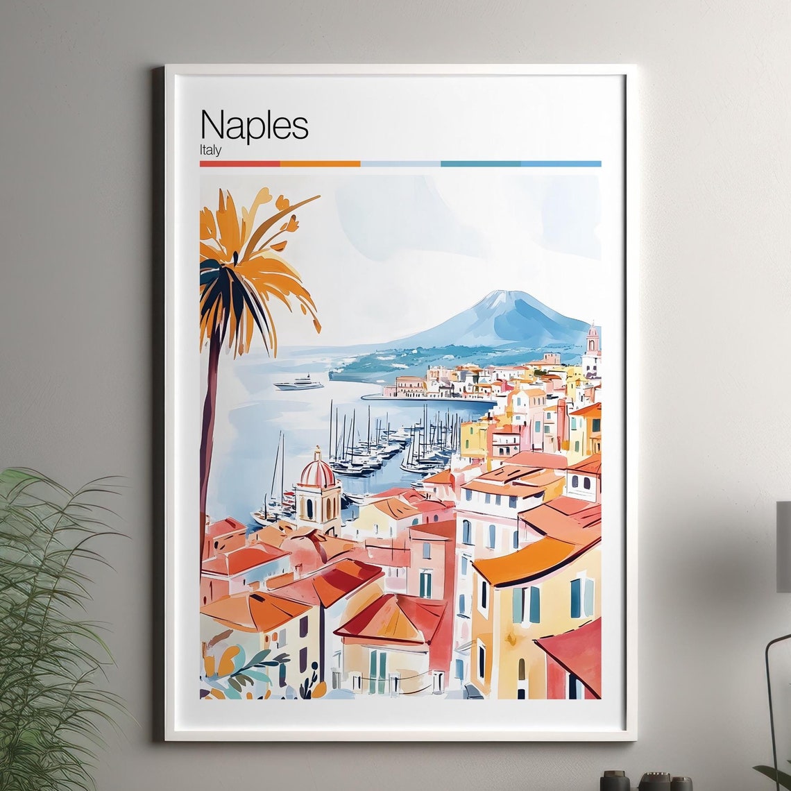 Naples Print Soft Colors Travel Poster Colourful Wall Art Italy City Decor For