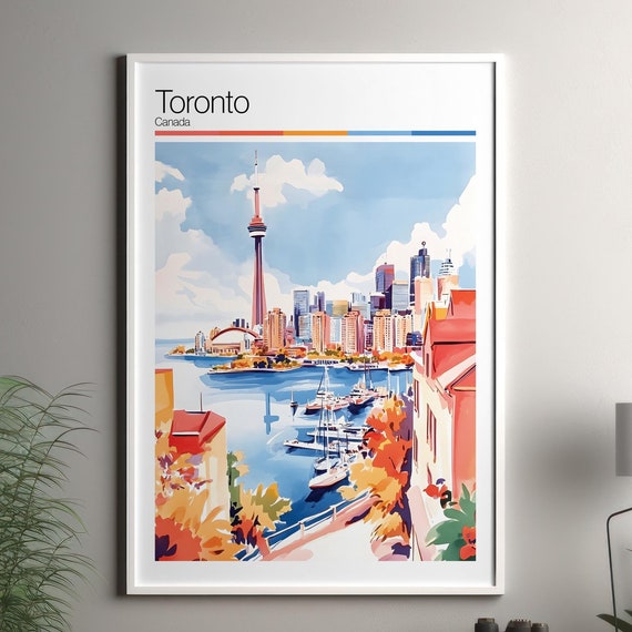 Toronto Print Soft Colors Travel Poster Colourful Wall Art Canada City Decor For