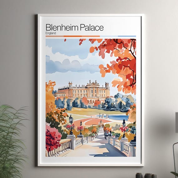 Blenheim Palace Soft Colors Travel Poster Print Colourful Wall United Kingdom City Decor