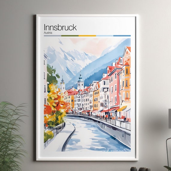 Innsbruck Print Soft Colors Travel Poster Colourful Wall Art Austria City Decor For