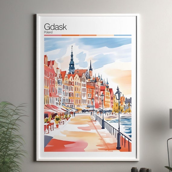 Gdask Print Soft Colors Travel Poster Colourful Wall Art Poland City Decor For