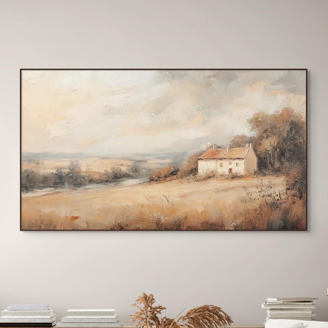 Vintage Countryside Cottage Stone House Rolling Hills Pastoral Poster
