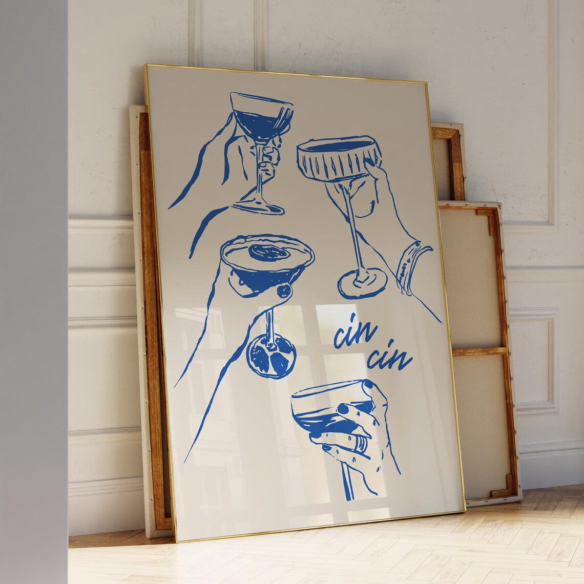 Cheers Cin Cin Poster, Retro Cocktail Art Print
