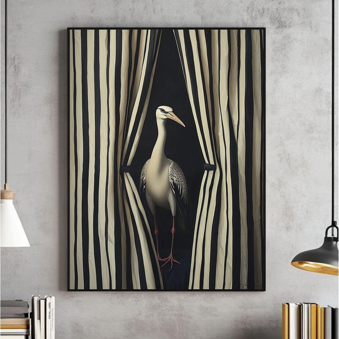 Elegant Bird Striped Decor Wall Art Print