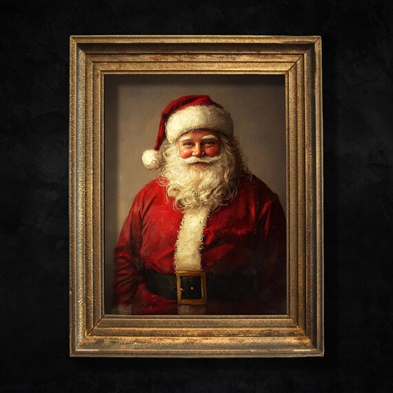 Santa Claus Moody Christmas Wall Art Vintage Holiday Decor Father Christmas Print