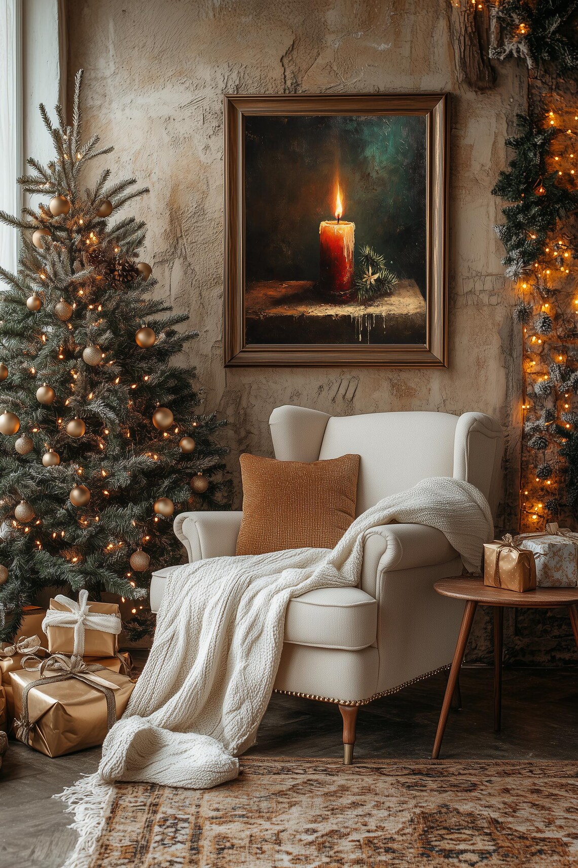 Vintage Candle Moody Christmas Print Winter Decor Dark Cottagecore Wall Art Gothic Christmas - Image 2