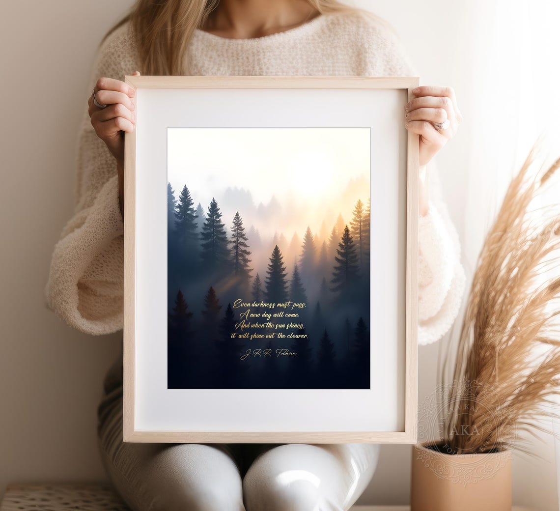 Tolkien Quote Misty Forest Sunrise Literary Inspirational Wall Art - Image 2