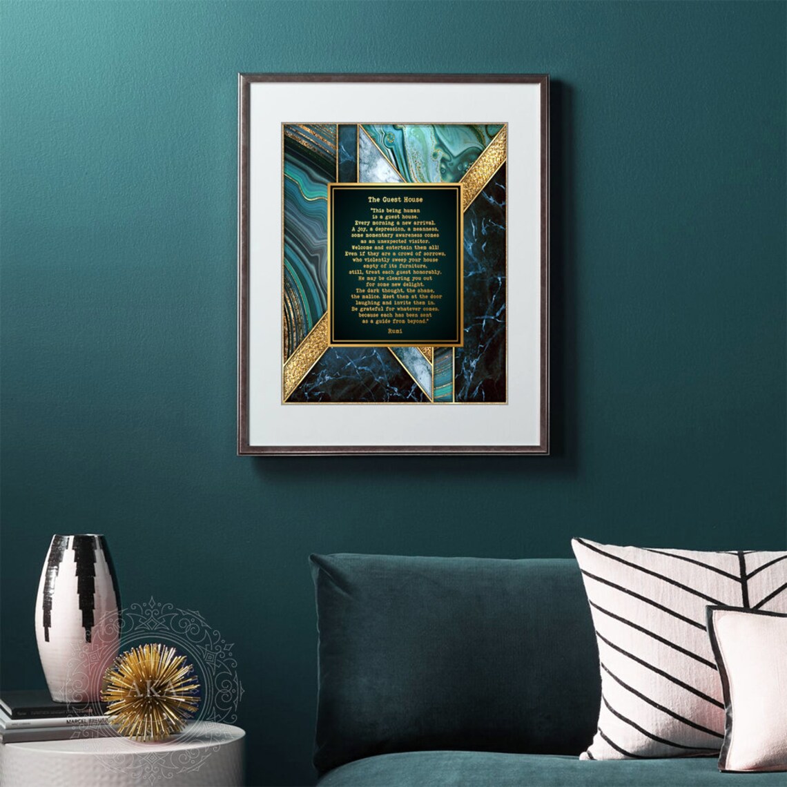 The Guest House Rumi Poem Teal Marble Gold Foil Mindfulness Wall Poster - Image 4