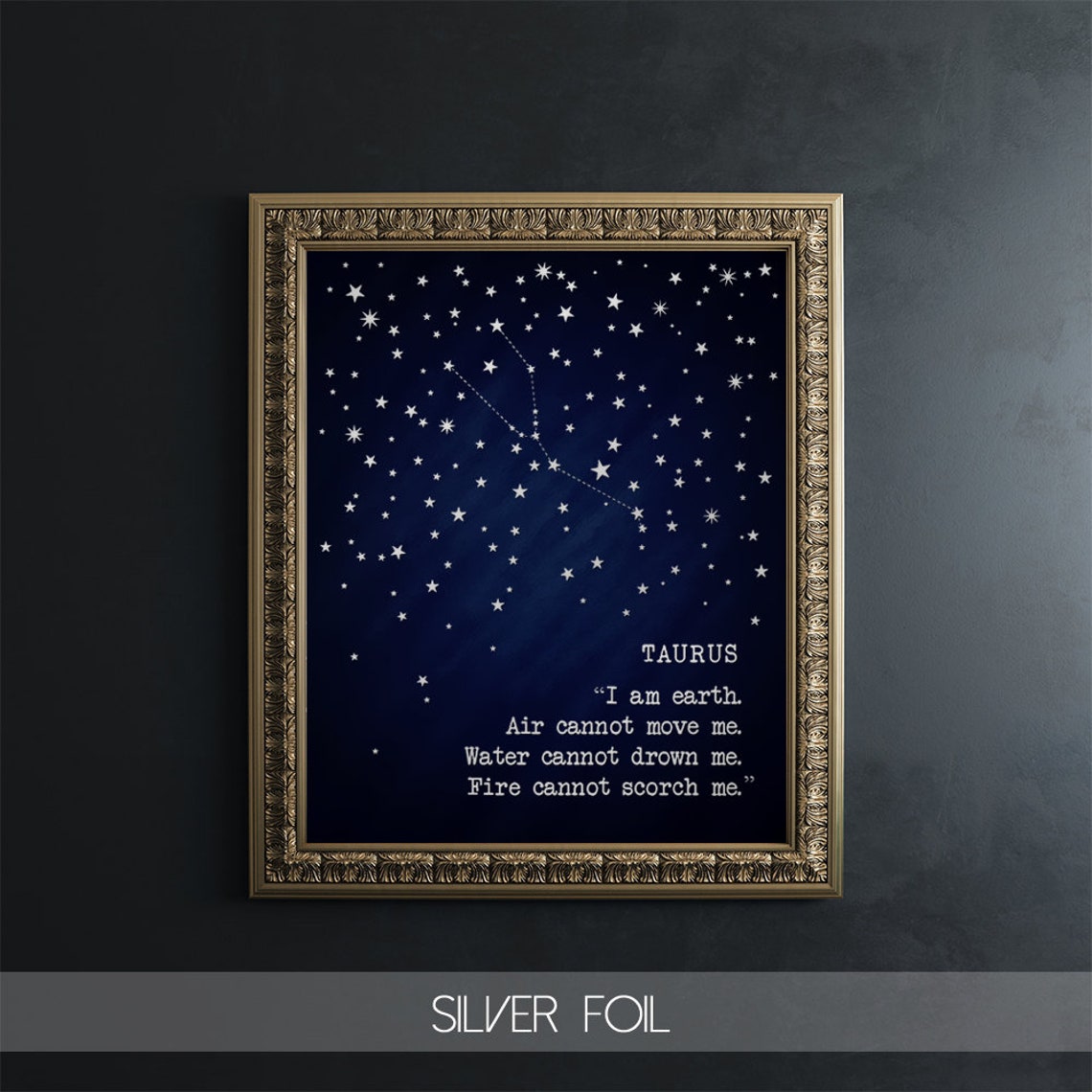 Taurus Zodiac Constellation Gold Foil Starry Night Astrology Wall Art - Image 5