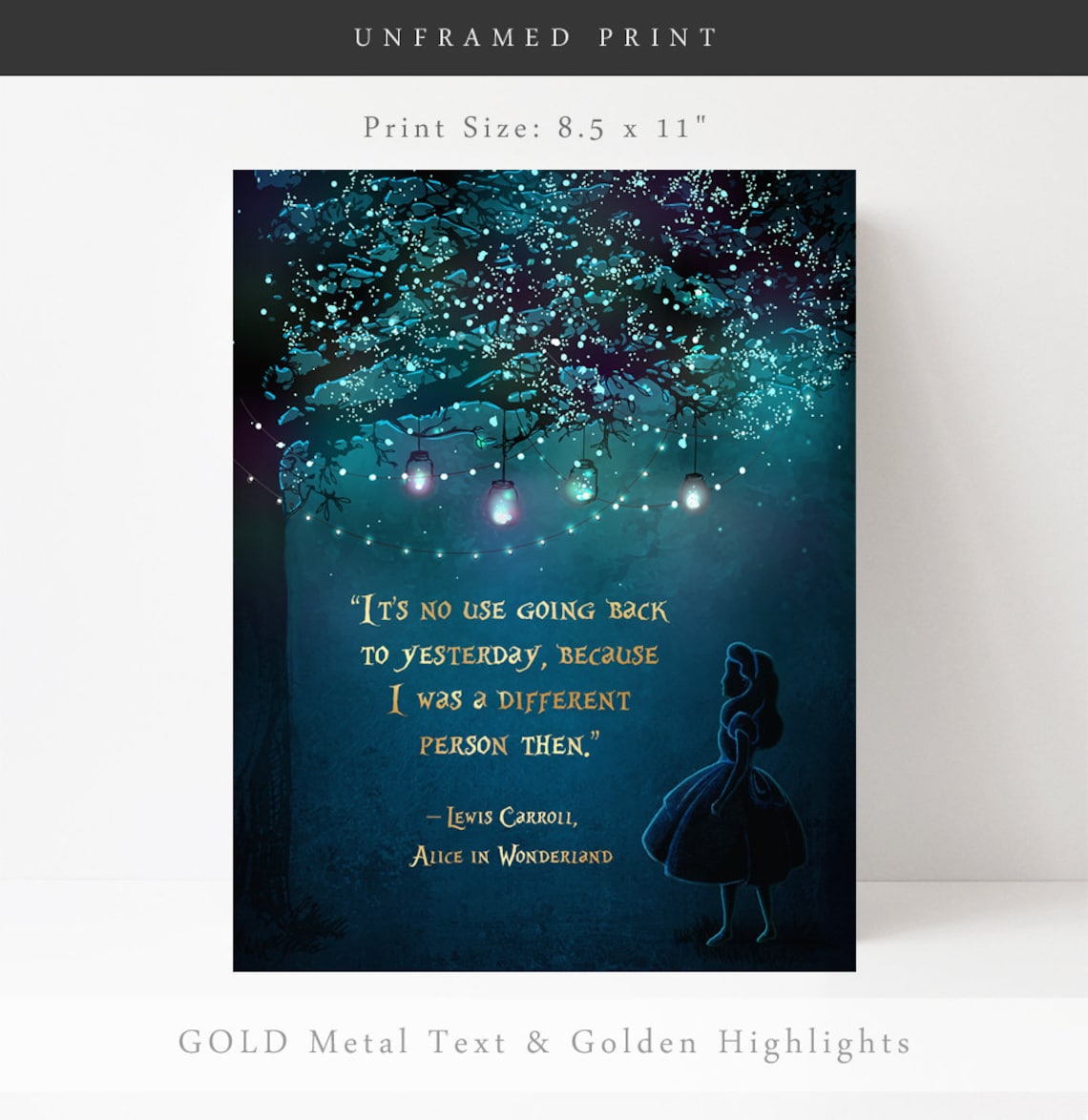 Alice In Wonderland Quote Print, Gold Classic Lit - Image 3