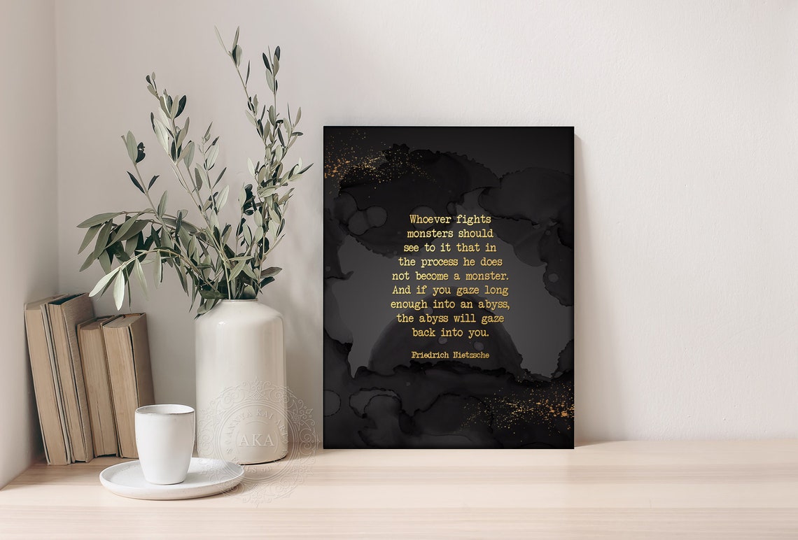 Nietzsche Gaze Into The Abyss Quote Black Ink Abstract Wall Art - Image 5