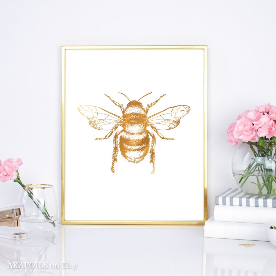 Gold Bumblebee Botanical Foil Print Nature Insect Beekeeper Wall Art - Image 3