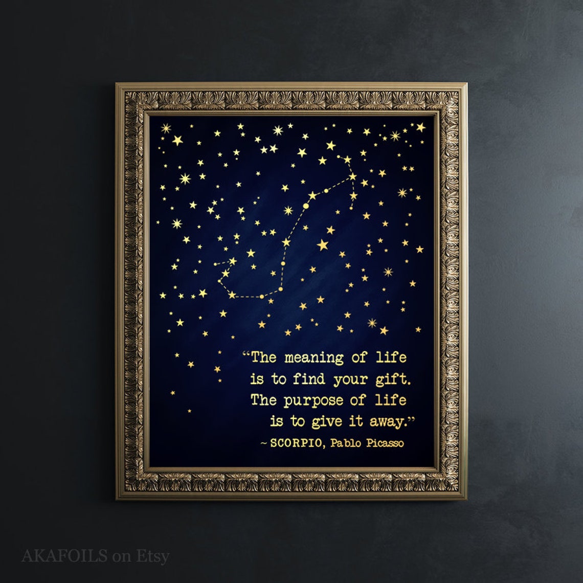 Scorpio Zodiac Constellation Gold Navy Pablo Picasso Quote Art Print