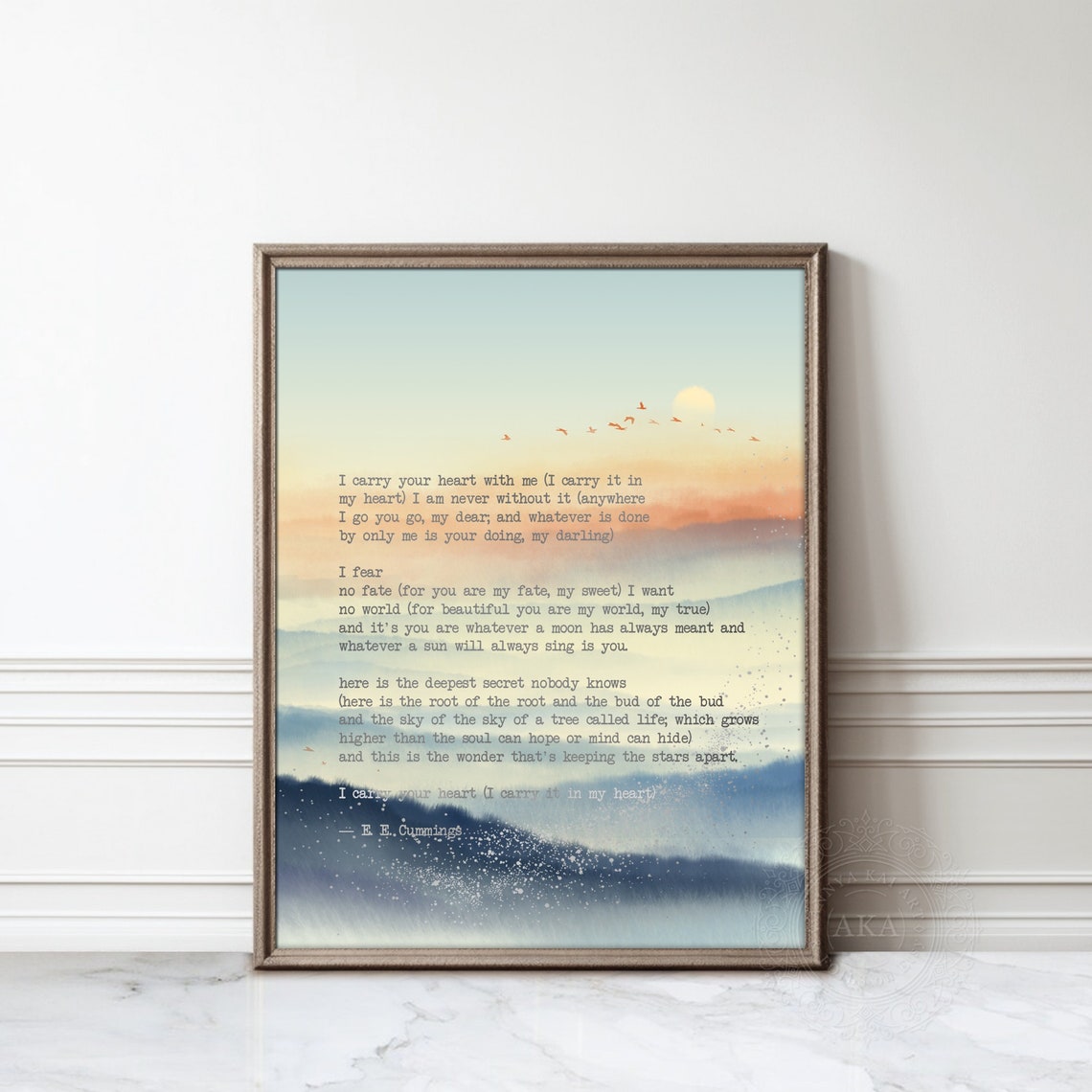 E E Cummings I Carry Your Heart Poem Sunset Mountain Watercolor Poster - Image 3