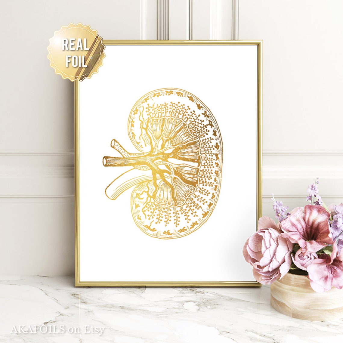Kidney Anatomy Gold Foil Medical Art Doctor Office Decor Wall Art - Image 3