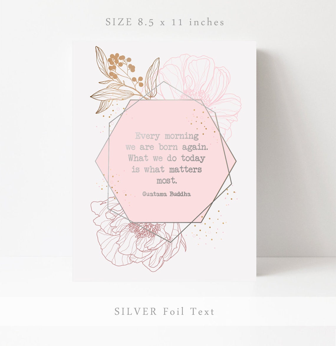 Buddha Every Morning Born Again Quote Pink Floral Geometric Wall Art - Image 2