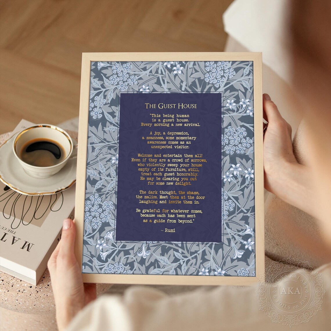 Rumi The Guest House Poem William Morris Style Floral Wall Art - Image 3