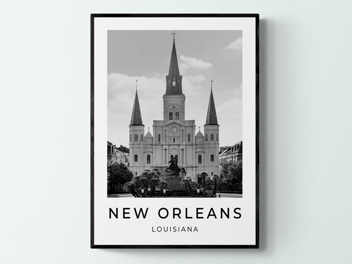 New Orleans Louisiana St Louis Cathedral Black White Travel Poster
