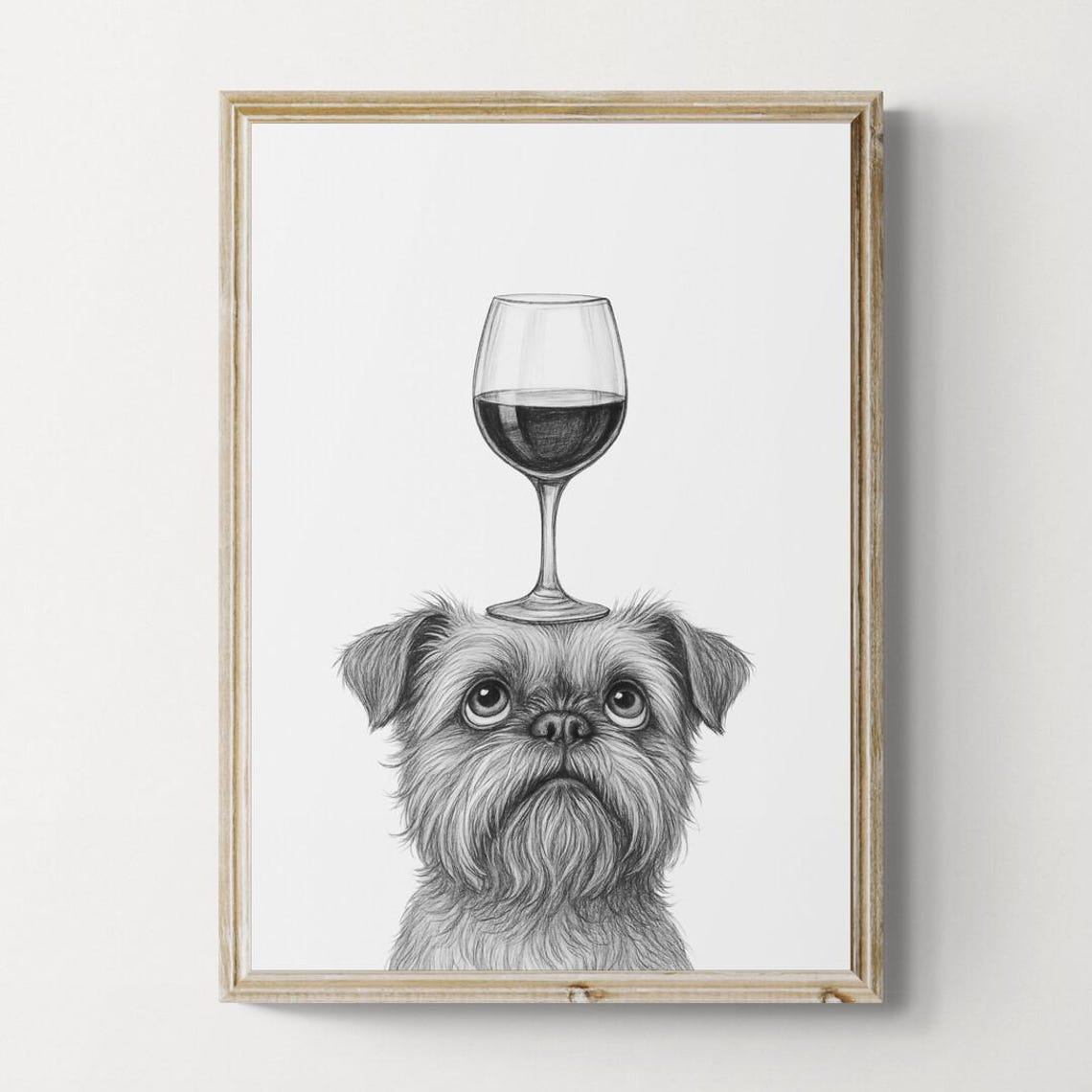 Brussels Griffon Balancing Red Wine Glass Cute Dog Wall Decor Poster