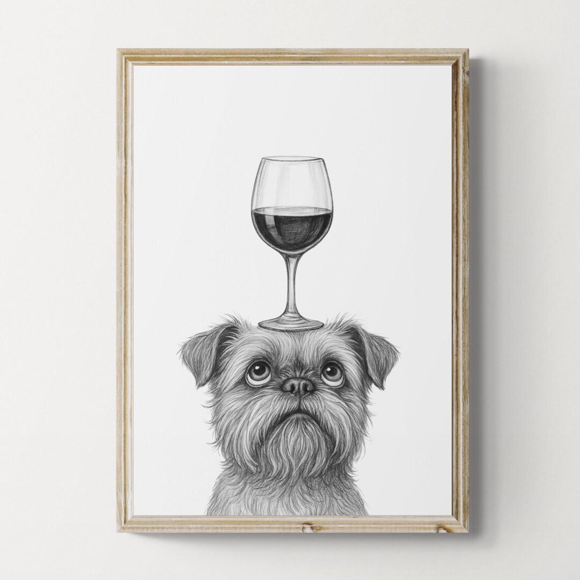 Brussels Griffon Dog Art Print Funny And Wine Drawing Lover Wall Decor Lovers Gifts