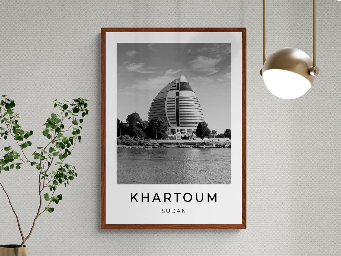 Khartoum Sudan Iconic Egg Tower Nile Riverfront Black White Poster - Image 3