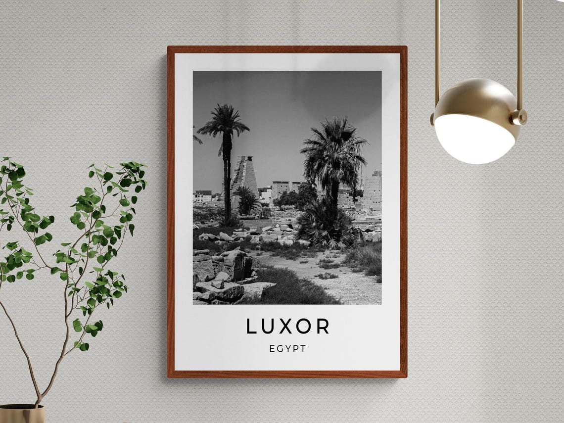 Luxor Egypt Ancient Temple Obelisk Palm Ruins Monochrome Travel Poster - Image 3