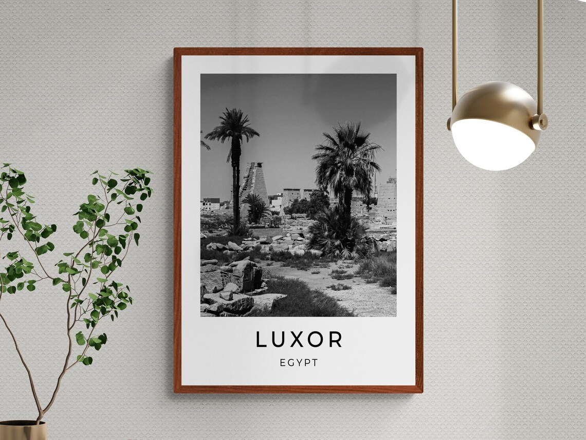 Luxor Egypt Ancient Temple Ruins Palm Trees Black White Travel Poster - Image 3