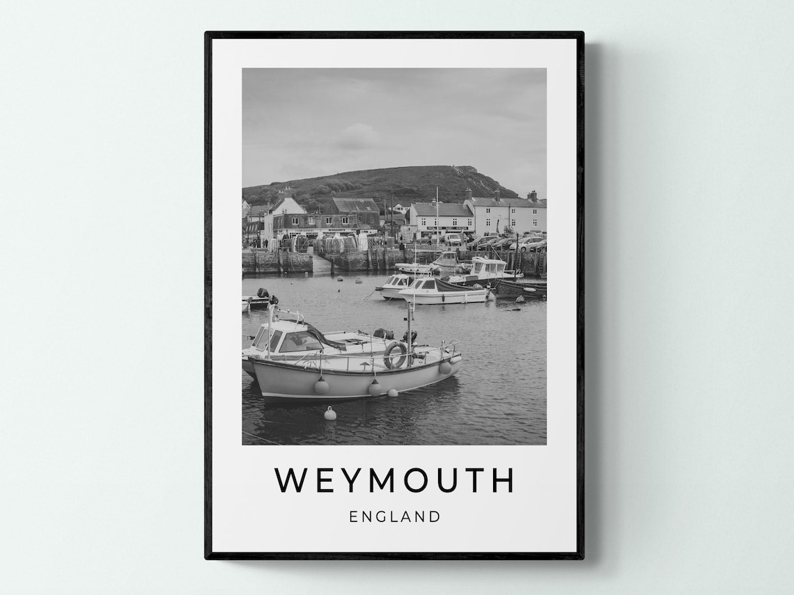 Weymouth England Harbor Boats Waterfront Scene Monochrome Poster