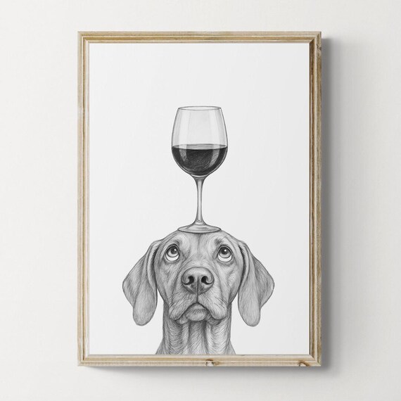 Vizsla Dog Art Print Funny And Wine Drawing Lover Wall Decor Lovers Gifts