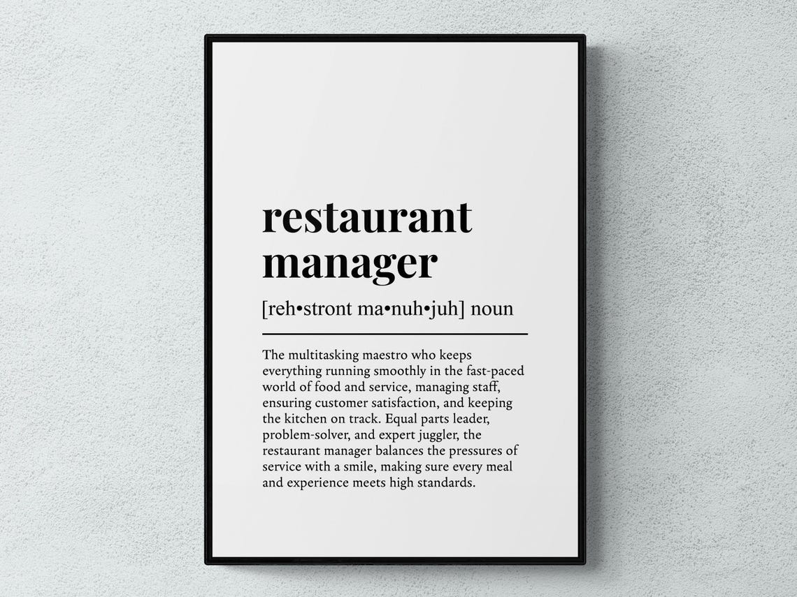 Restaurant Manager Funny Dictionary Definition Print for Chefs