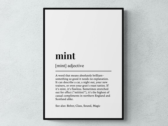 Mint Northern Slang Funny Definition Style Word Gift Wall Poster