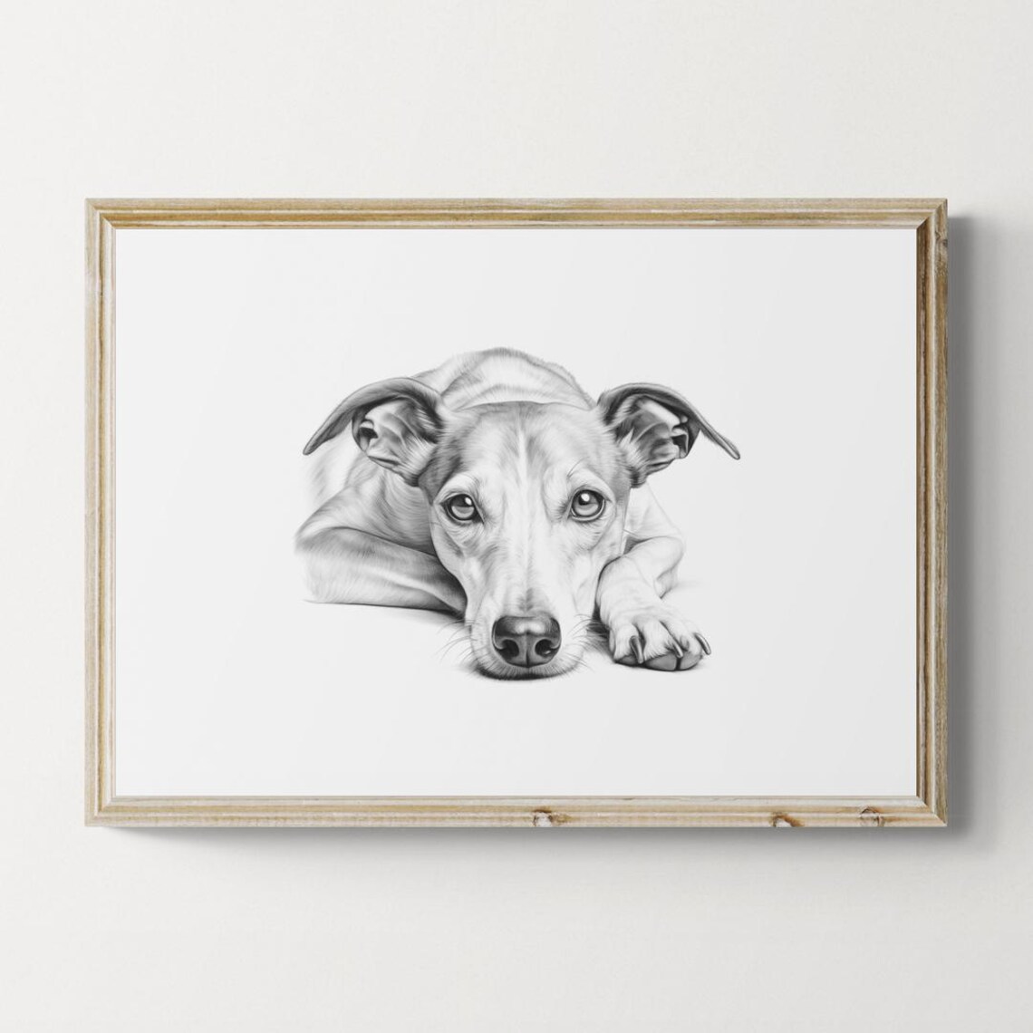Greyhound Dog Pencil Sketch Black White Farmhouse Cute Nursery Print