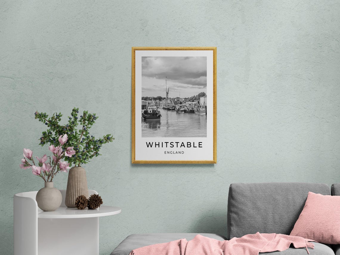 Whitstable Kent England Fishing Boats Harbor Masts Monochrome Print - Image 2